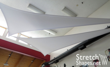White flat panel stretch sail triangle using IFR stretch fabric