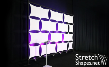 Spandex rectangle stage backdrop using panel wall tiles
