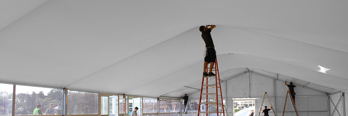 A Tent Liner being installed.