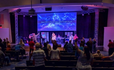Church Worship with Truss Wrap Screen on Stage