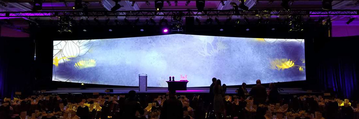 A Custom Shaped Extra Large Borderless Projection Screen Made Out Of High Performance Stretch Fabric