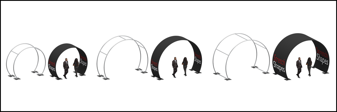 Renderings Of Tubular Arches Covered In Black High Performance Stretch Fabric And The Uncovered Metal Tube Frame